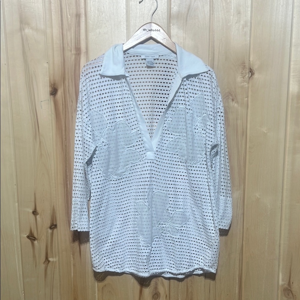 Joan Vass White Eyelet Popover Blouse Size 12
